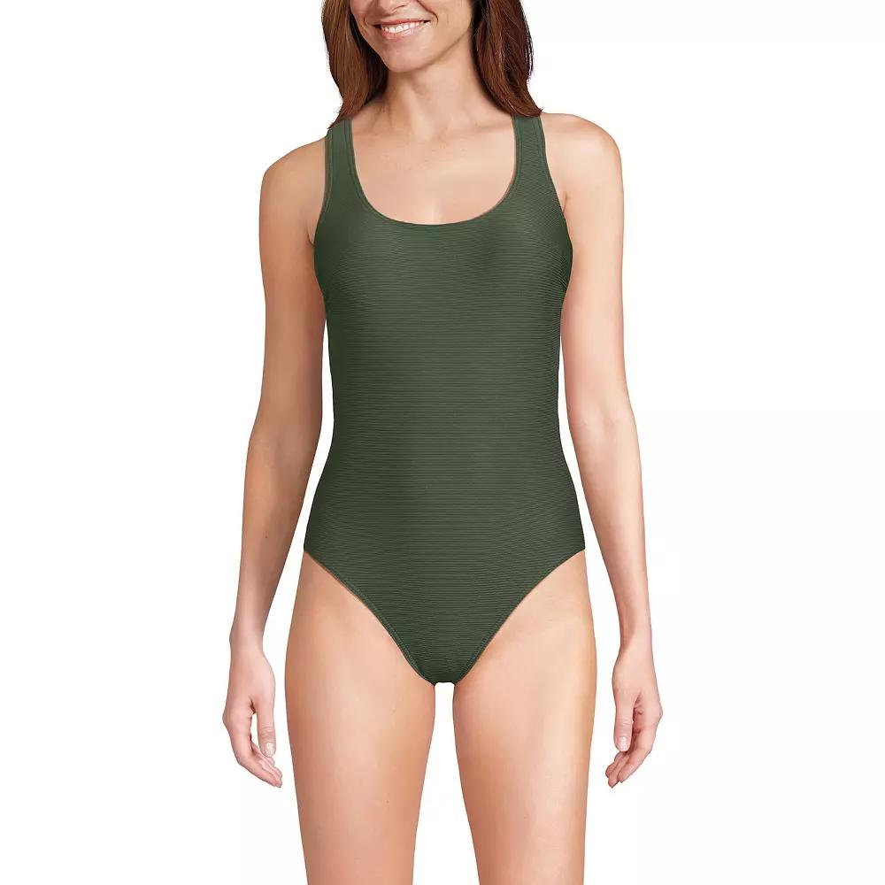 Women's Lands' End Long Tugless Ribbed X-Back One-Piece Swimsuit,  Product Image