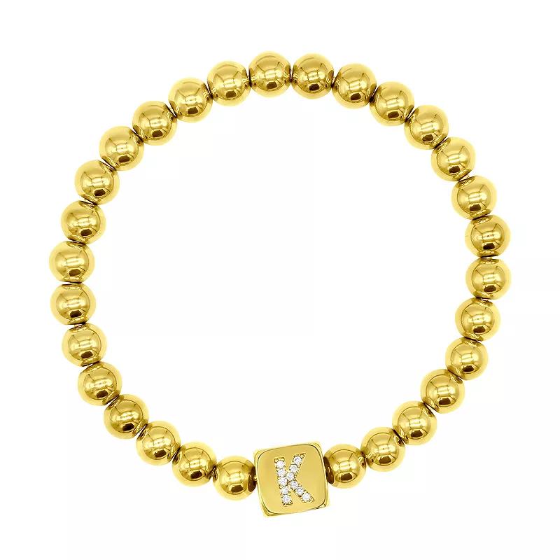 Adornia Gold Tone Initial Cubic Zirconia Cube & Bead Stretch Bracelet, Womens Product Image