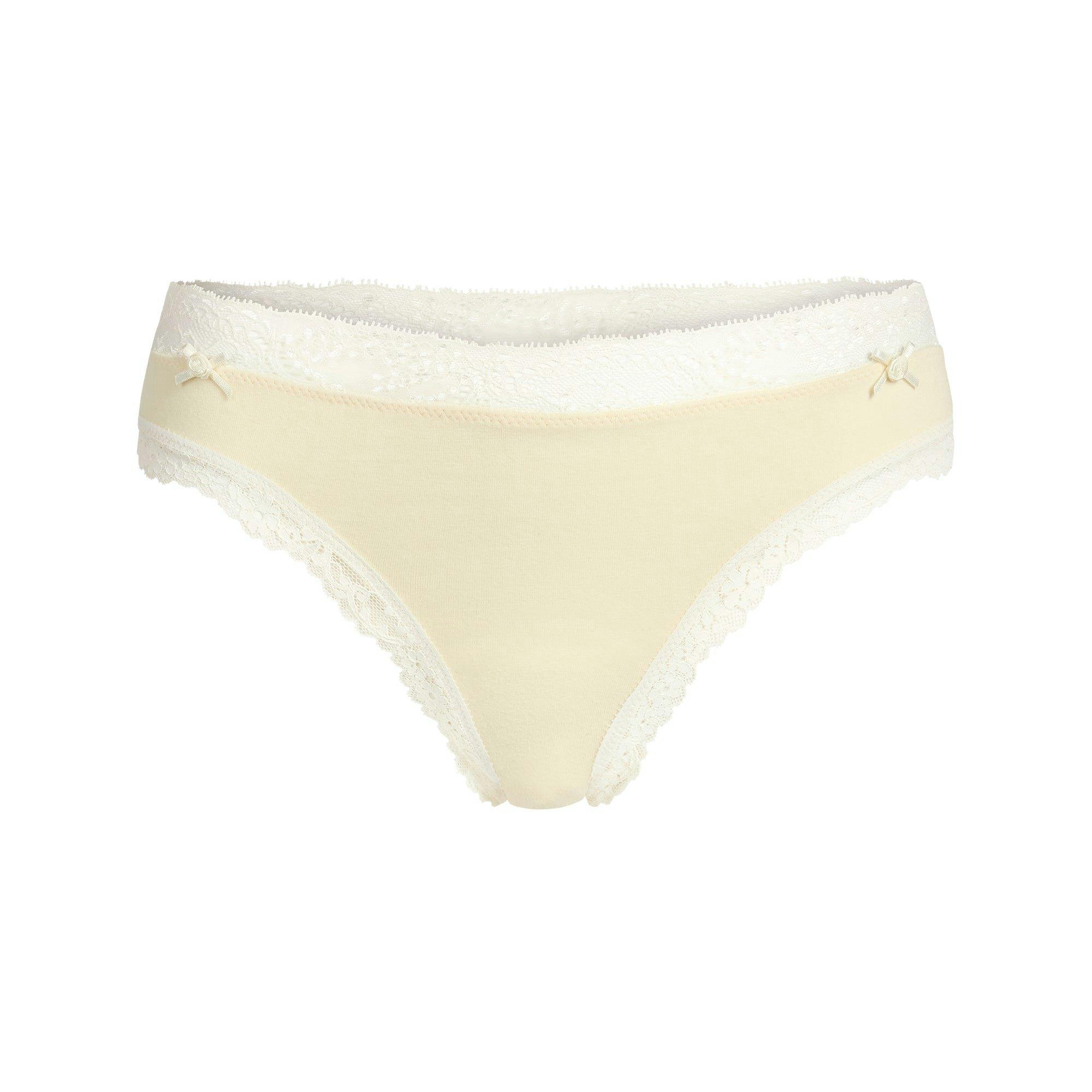 COTTON JERSEY LACE THONG | BUTTER Product Image