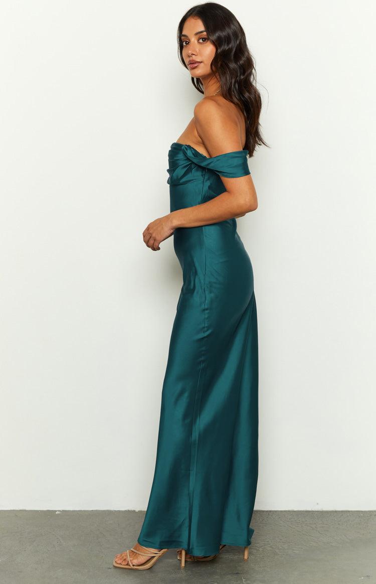 Ella Teal Off Shoulder Formal Maxi Dress Product Image