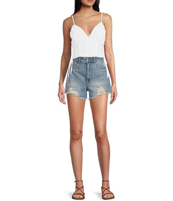 GB Denim Sparkle Stoned Distressed Frayed Shorts Product Image