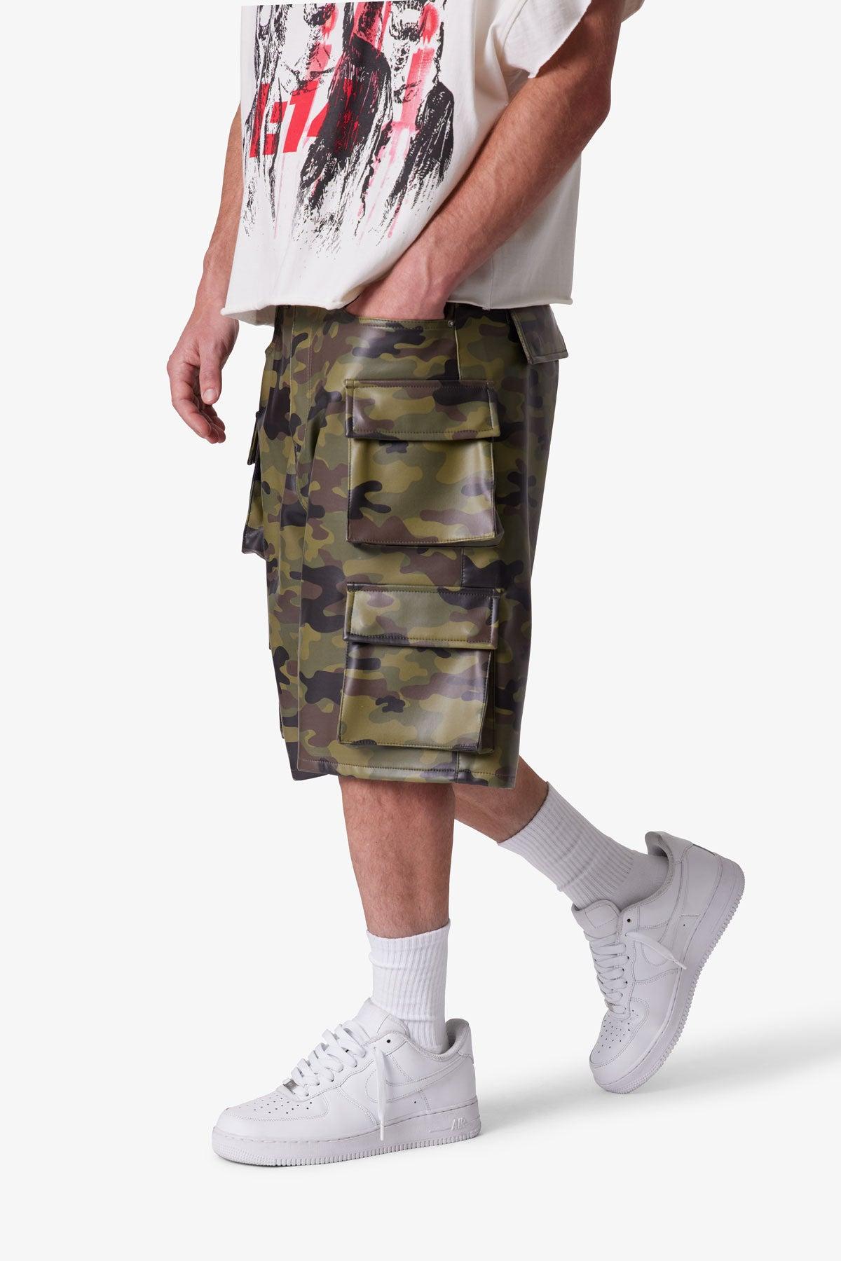 Baggy Leather Cargo Shorts - Camo Product Image