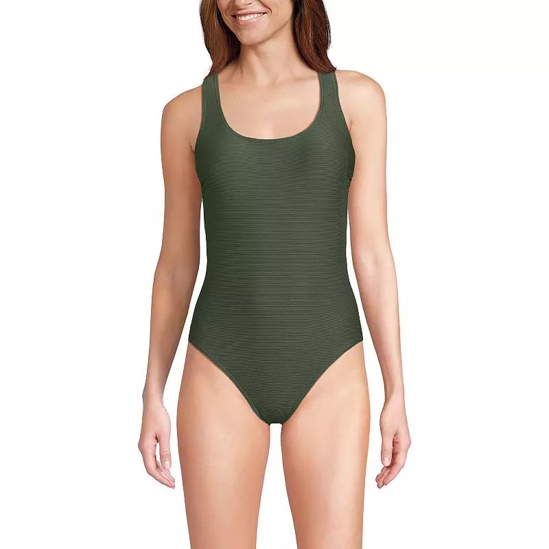 Women's Lands' End Long Tugless Ribbed X-Back One-Piece Swimsuit,  Product Image