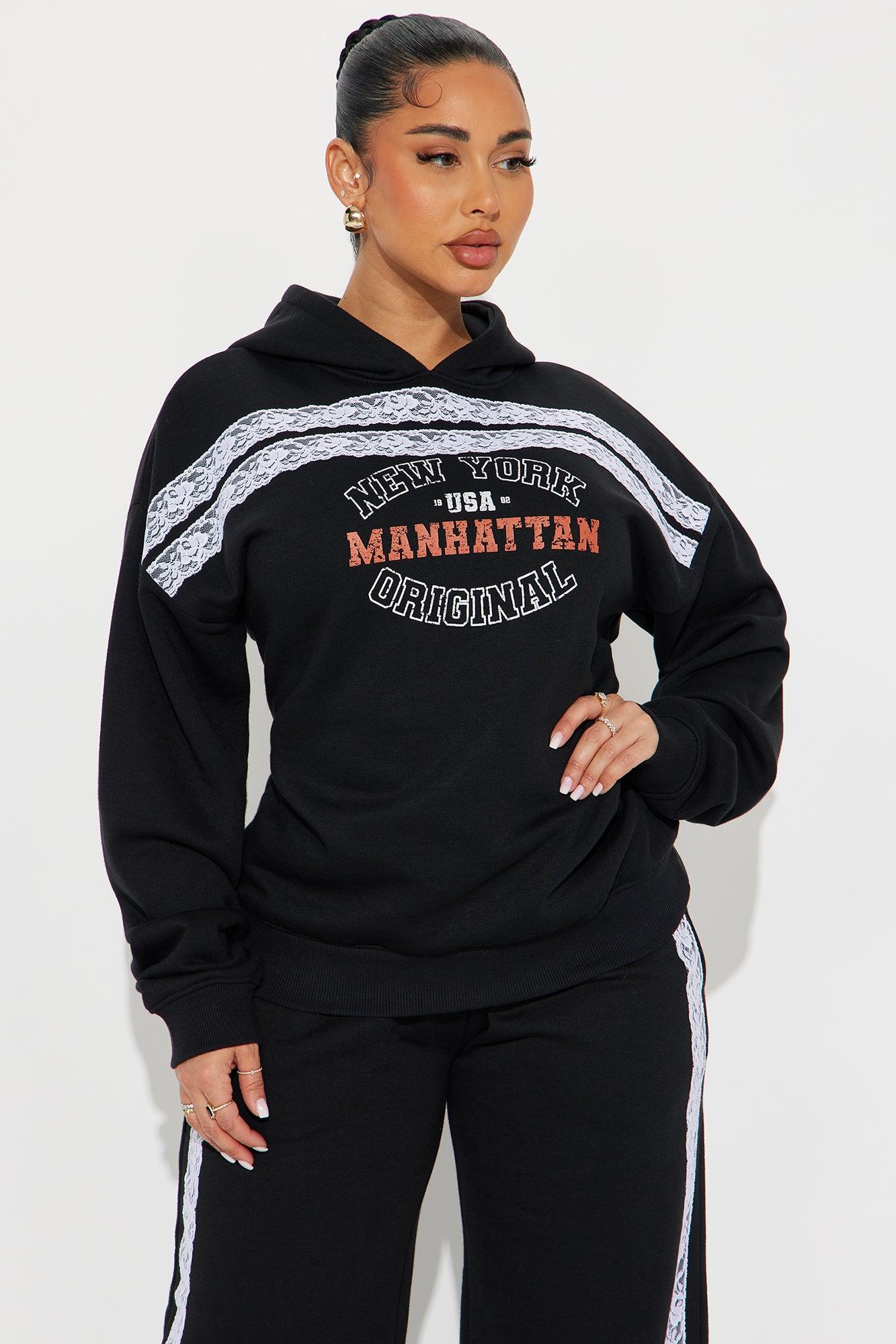 Manhattan Fleece Lace Sweatsuit Set - Black Product Image