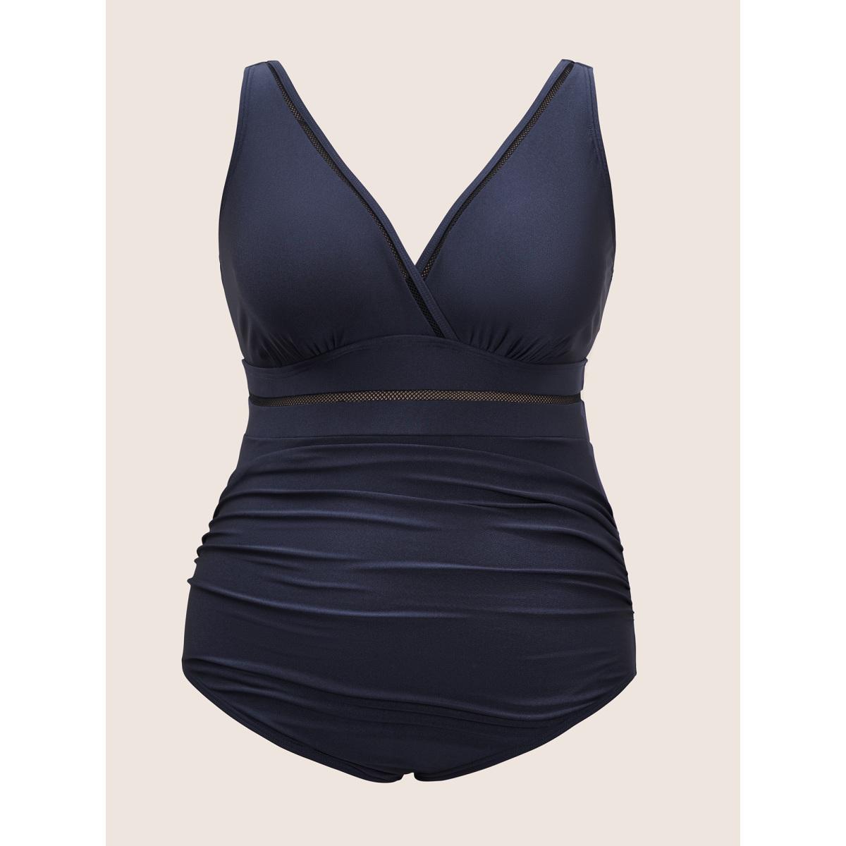 Plus Size Solid Adjustable Straps Gathered One Piece Swimsuit Women's Swimwear Midnight Resort Non Curve Bathing Suits High stretch One Pieces BloomChic 12/L Product Image