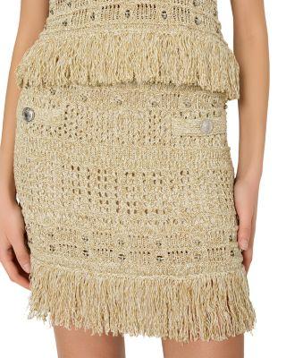 Beaded Fringe Hem Knit Skirt Product Image