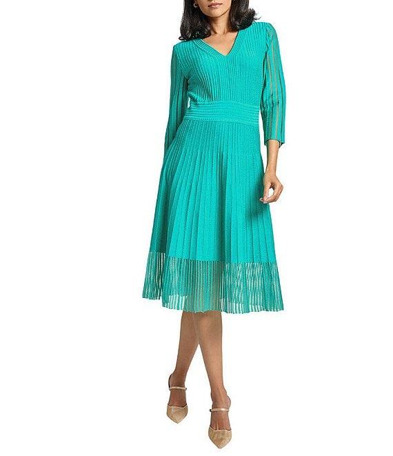 Ming Wang Soft Textured Knit V-Neck Bracelet Sleeve Midi Dress Product Image