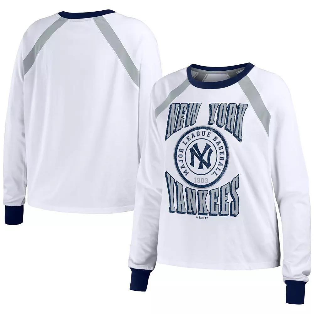 Women's WEAR by Erin Andrews White New York Yankees Raglan Long Sleeve T-Shirt,  Product Image