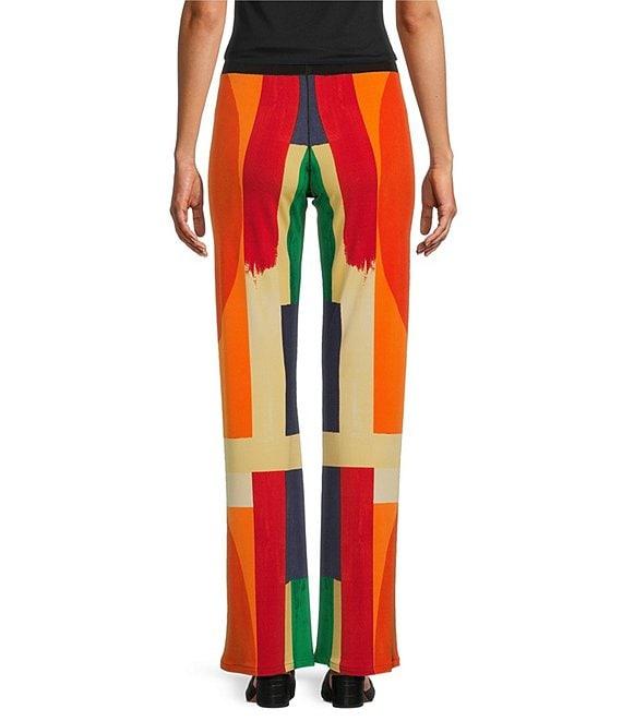 Eva Varro Geometric Brushstroke Print Elastic Waist Wide Flare Leg Coordinating Pants Product Image