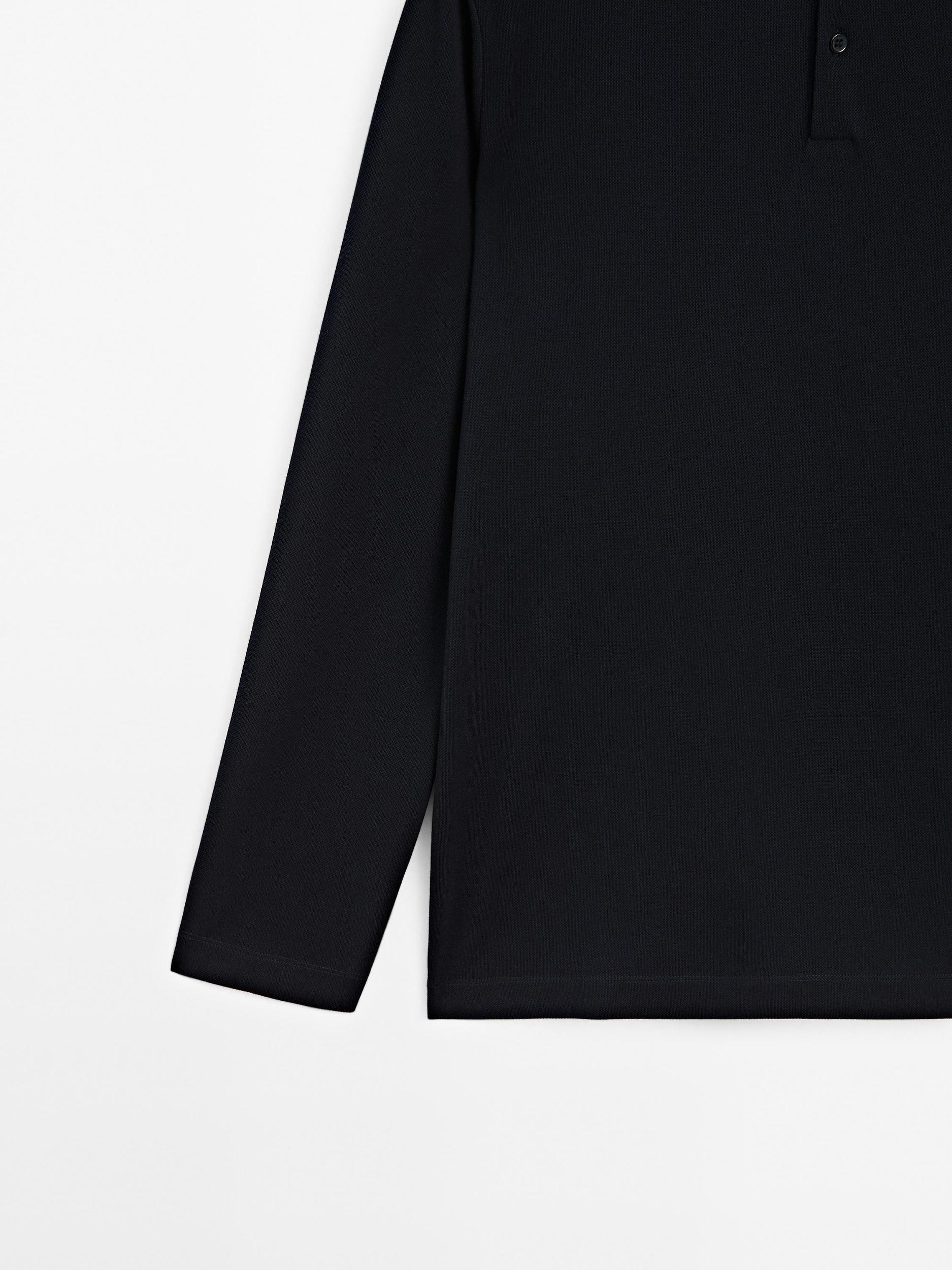 Long sleeve mercerised cotton piqué polo shirt Product Image