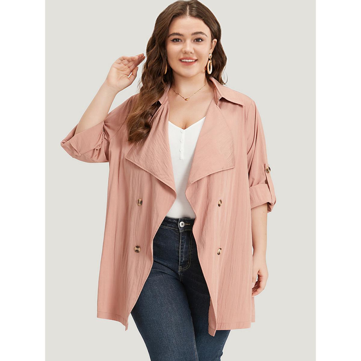Plus Size Plain Lapel Collar Asymmetrical Tab Sleeve Coat Women Rouge Casual Plain Loose Ladies Dailywear Winter Coats BloomChic 12/L Product Image