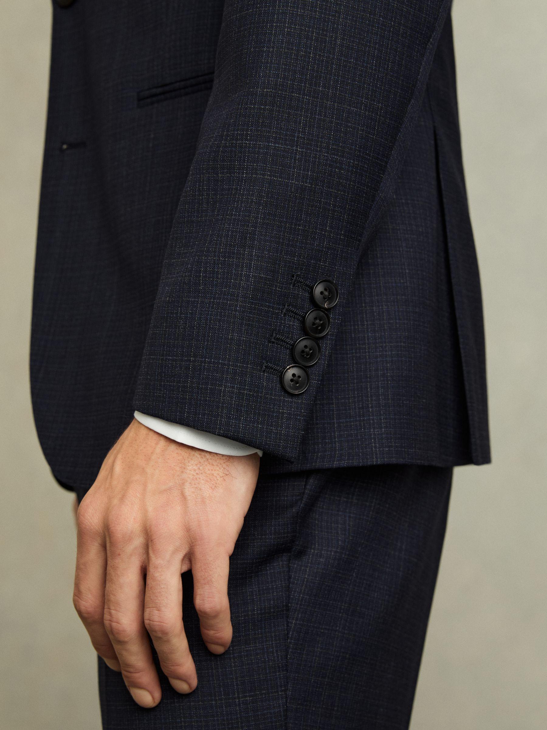 Slim-Fit Single-Breasted Textured Wool-Blend Suit Blazer in Navy Product Image