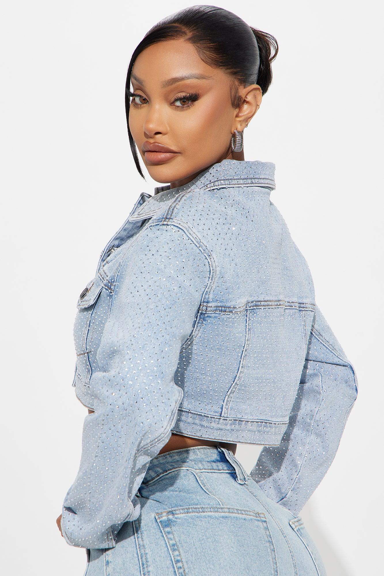 Spread The Sparkle Crop Denim Jacket - Light Wash Product Image