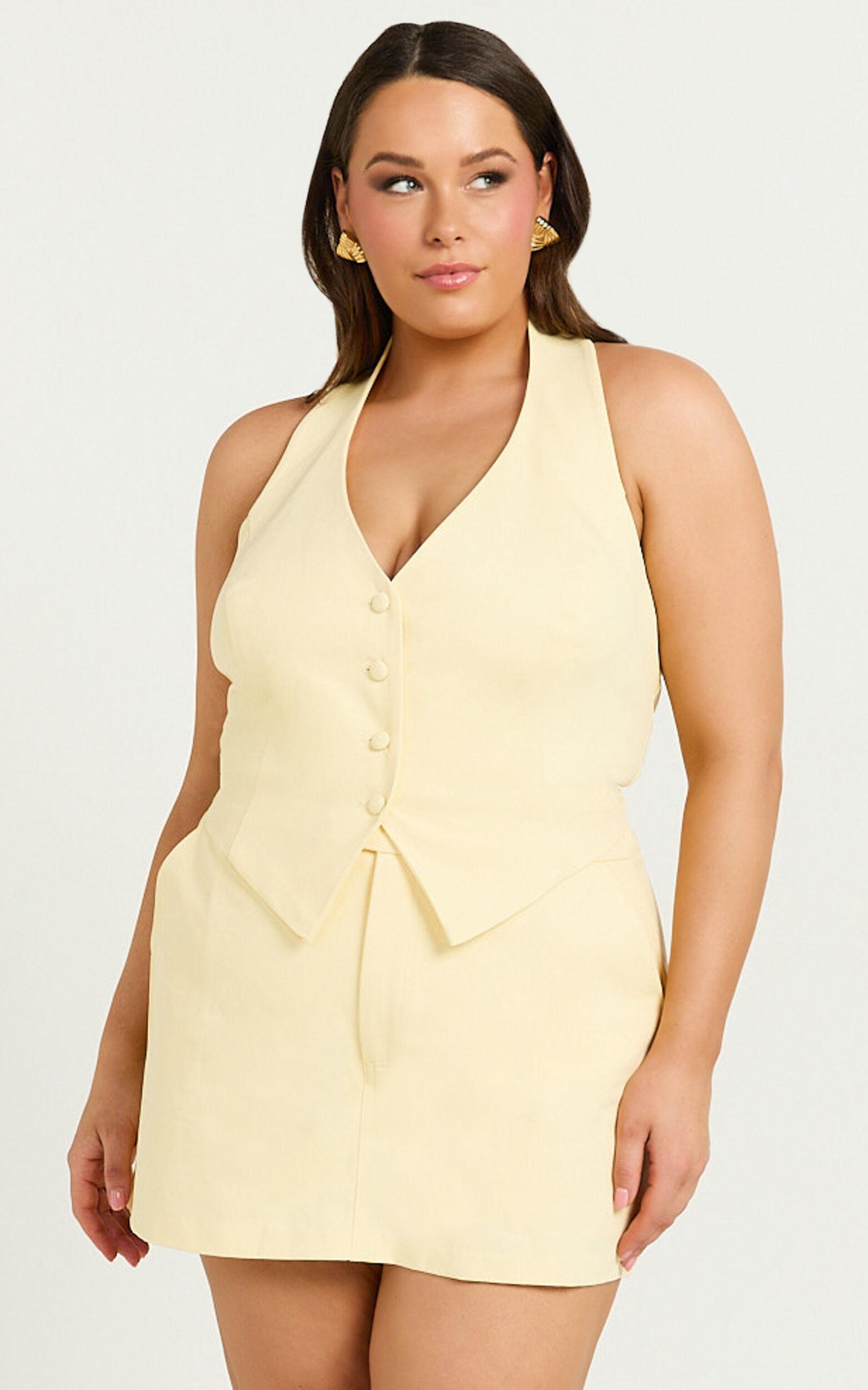 Virginia Top - Halter Neck Button Down Vest in Pastel Yellow Product Image