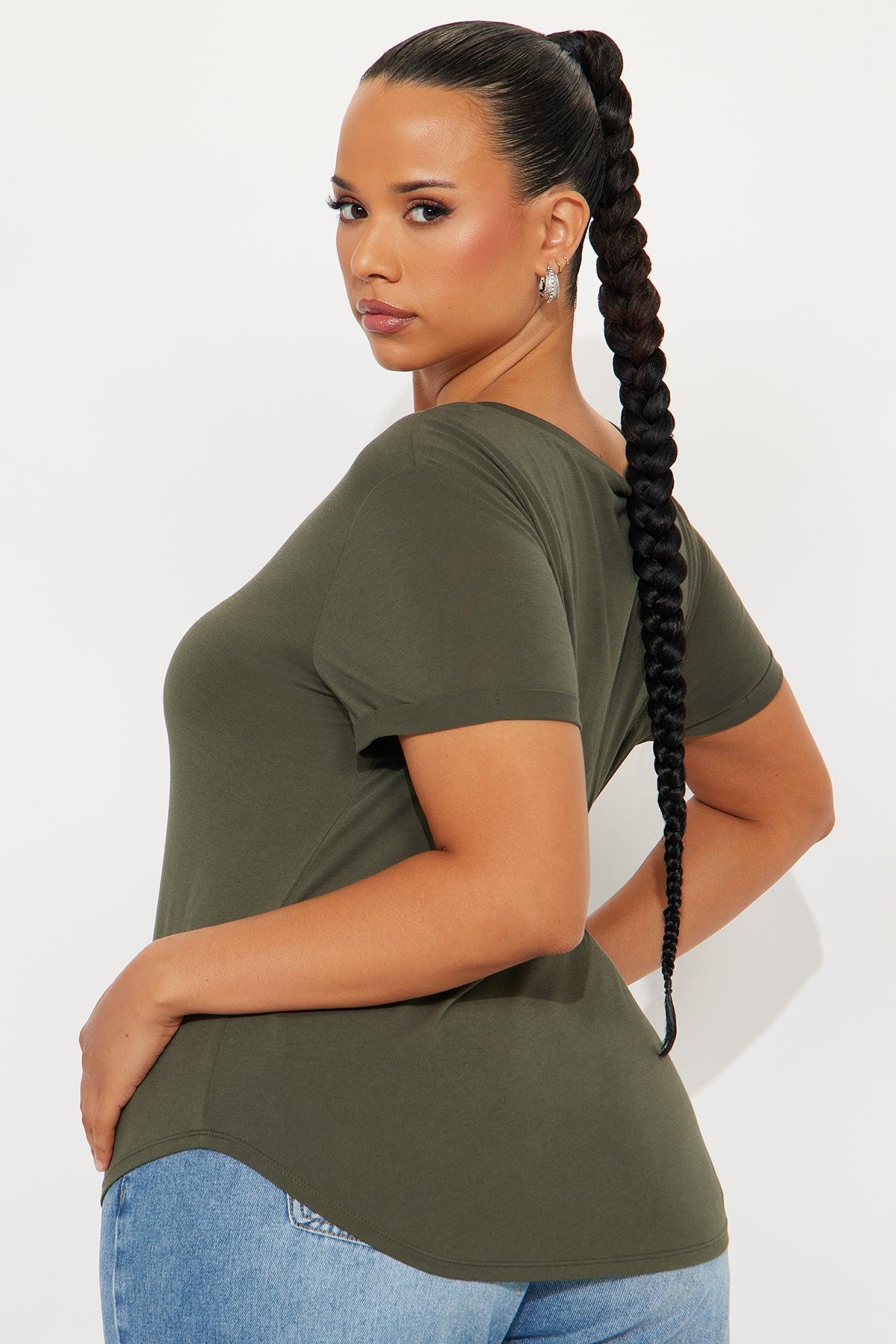 Annie Cuffed Short Sleeve Top - Olive Female Product Image