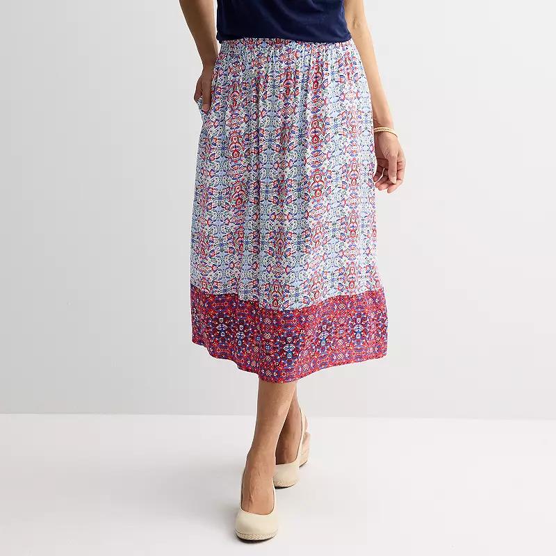 Women's Croft & Barrow® Elastic Waist Midi Skirt, Size: XS, Orange Ornate Tile Product Image