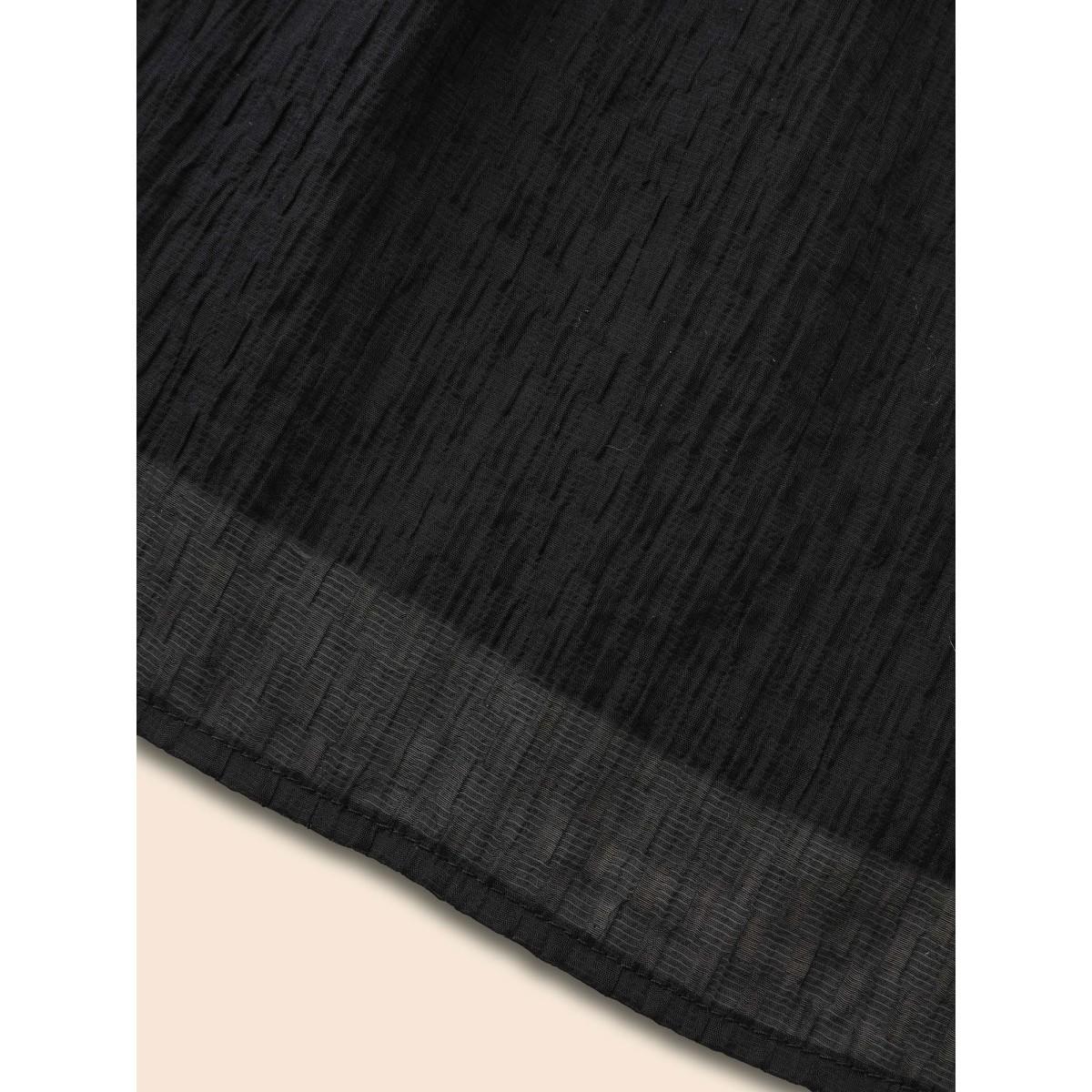 Plus Size Black Textured Lace Panel Pleated Blouse Women Elegant Long Sleeve V-neck Everyday Blouses BloomChic 26/4X Product Image