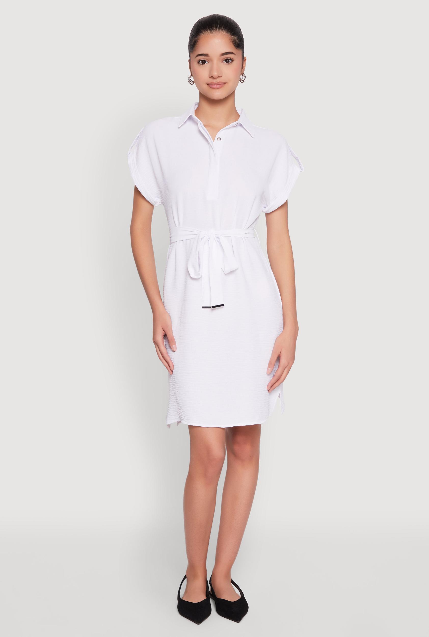 Womens Crepe Knit Tie Waist Belted Shirt Dress Product Image