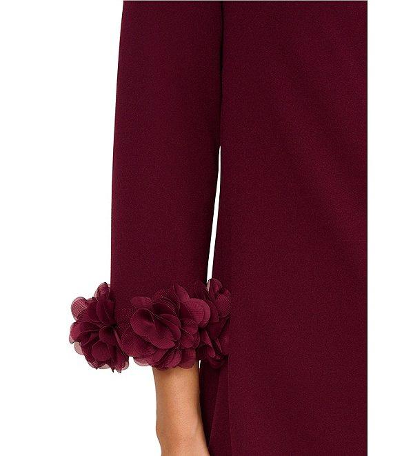 Adrianna Papell Crepe Shift Boat Neck 3/4 Sleeve 3-D Flower Cuff Mini Dress Product Image
