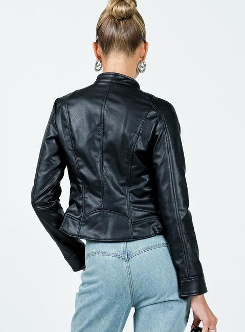 Pottsville Faux Leather Moto Jacket Black Product Image