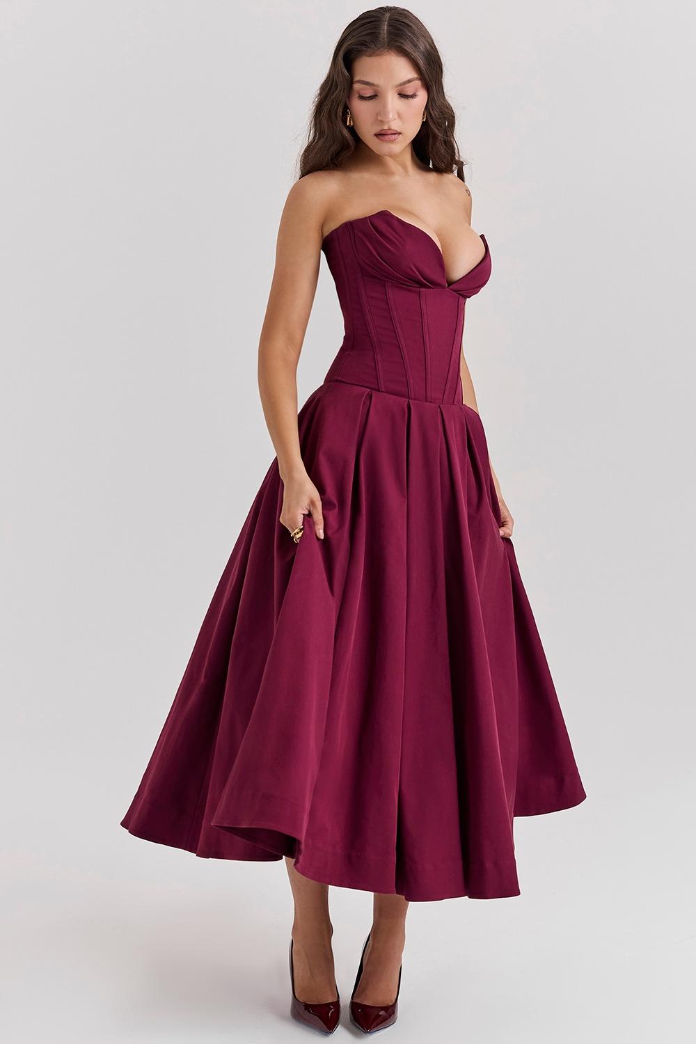 Lady  wine strapless midi dress Product Image