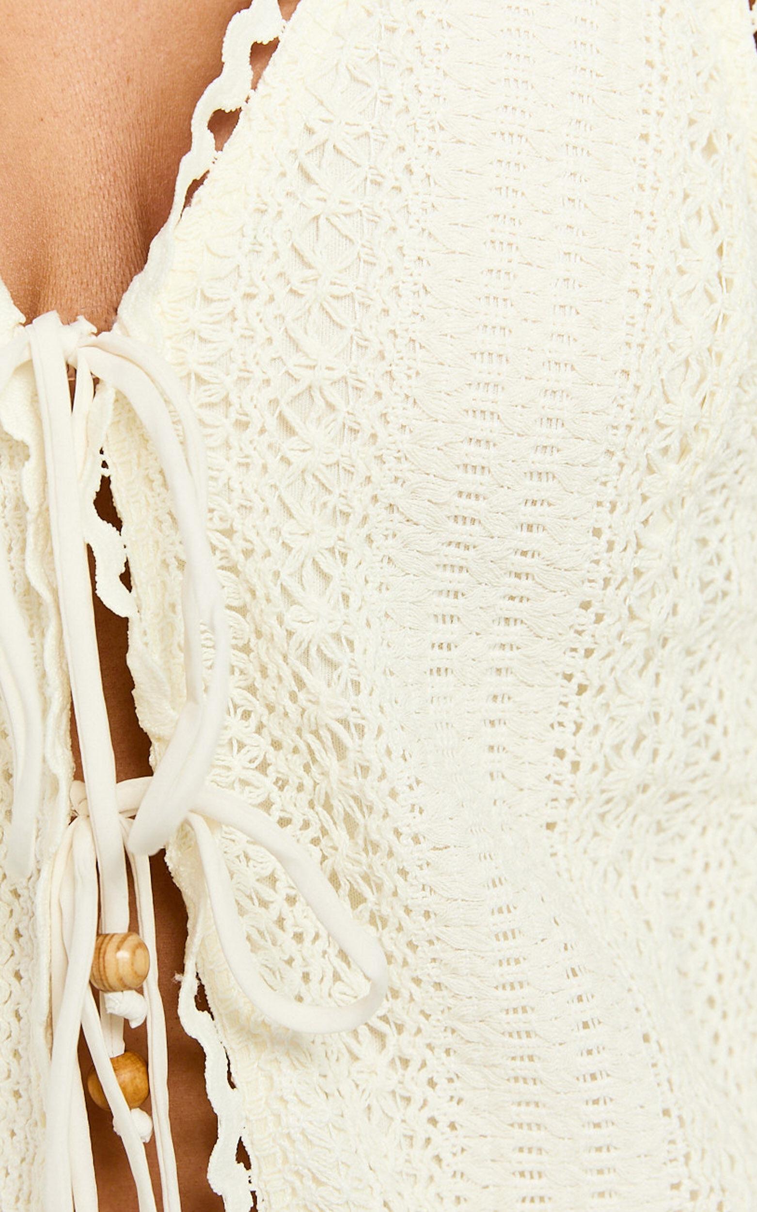 Mercedes Top - Crochet Tie Front Vest in Cream Product Image