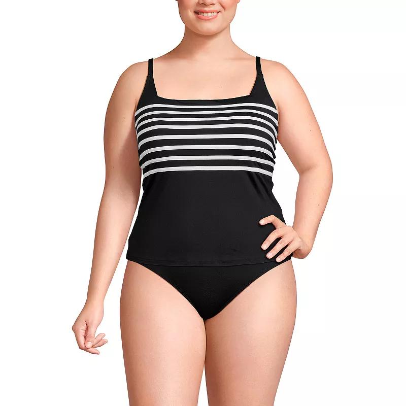 Plus Size Lands' End Chlorine Resistant Square Neck Tankini Swimsuit Top, Women's, Size: 1XL, Black White Product Image