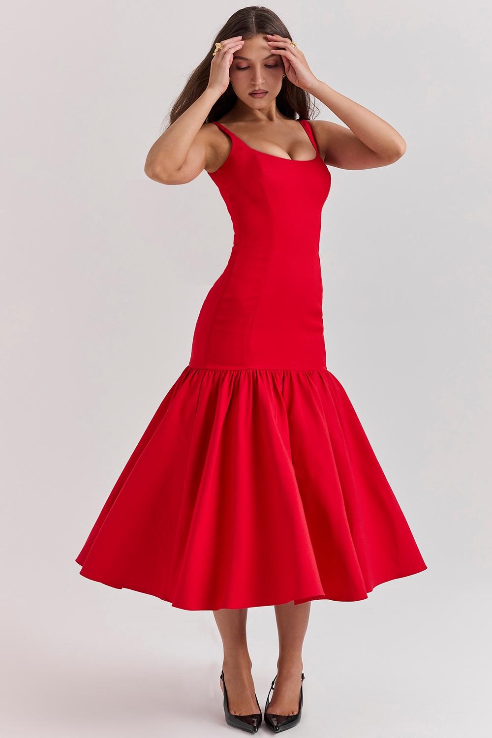 Amore  scarlet dropped waist midi dress Product Image