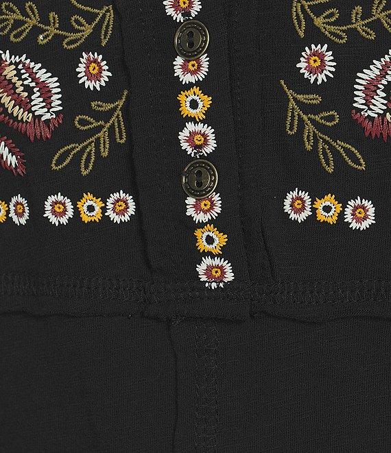 Reba Sedona Scoop Neck Long Sleeve Embroidered Henley Tee Product Image
