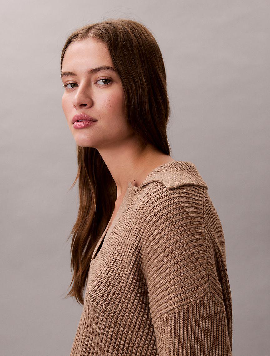 Smooth Cotton Relaxed Polo Sweater Product Image