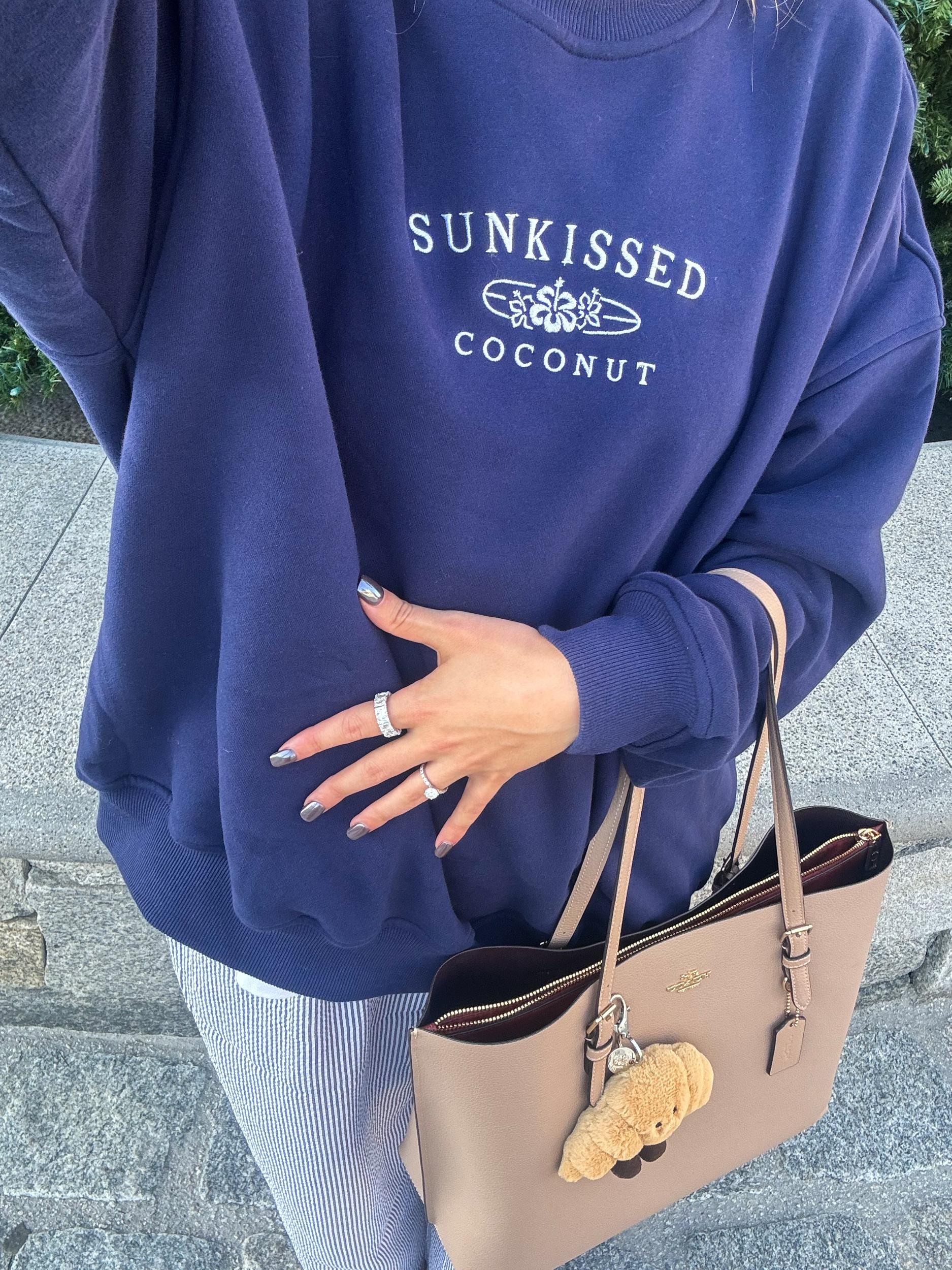 Navy Blue Sunkissedcoconut Embroider Sweatshirt Product Image