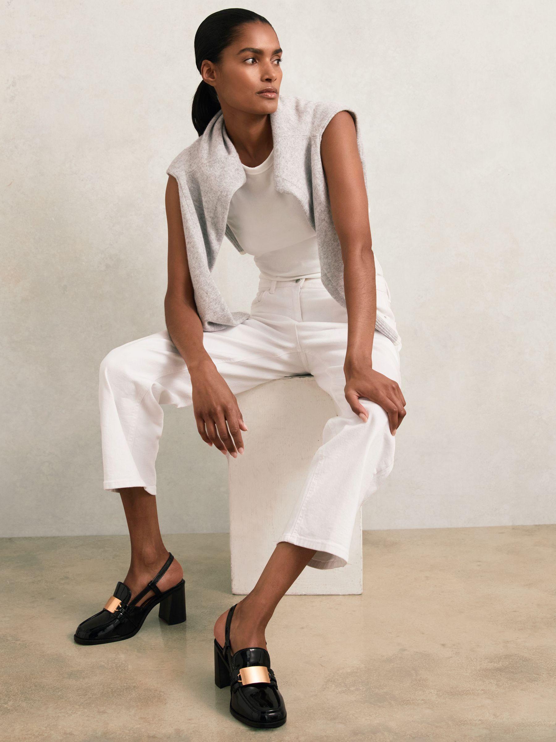 Patent Leather Slingback Heeled Loafers in Black Product Image