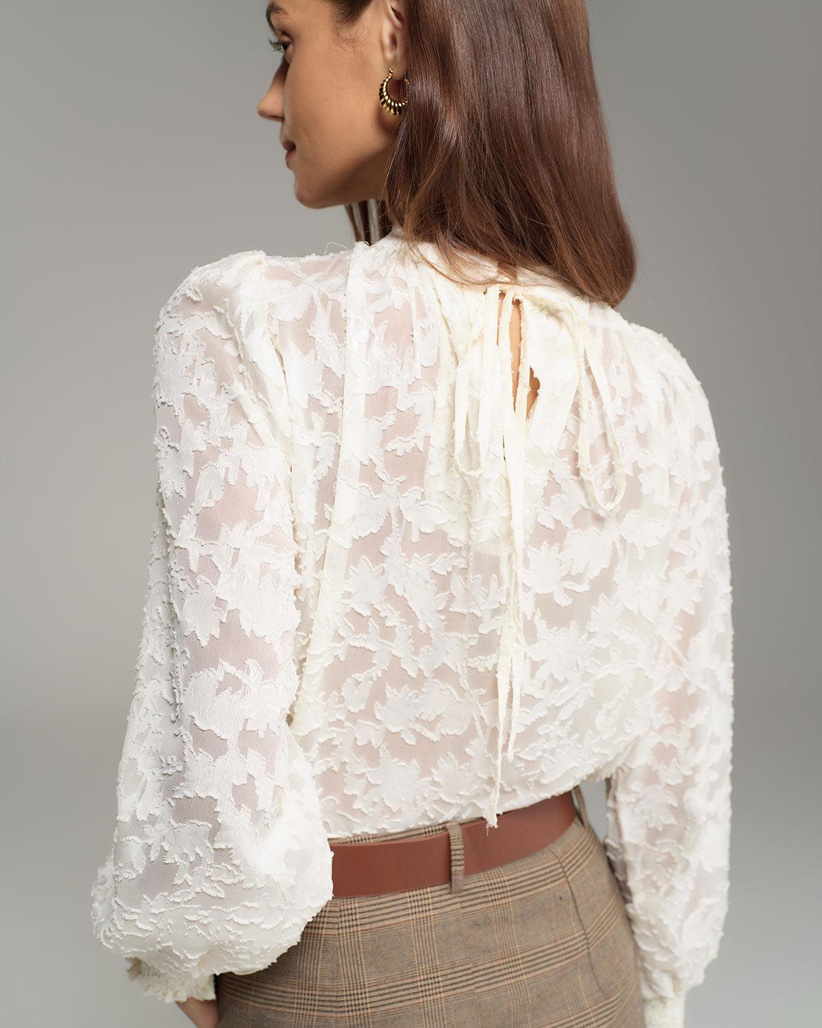 Apricot Jacquard Mock Neck Blouse Product Image