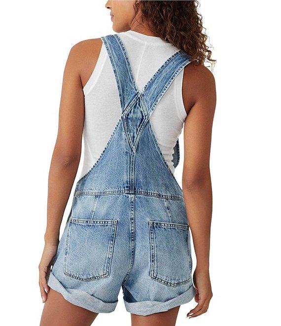 Free People Ziggy Square Neck Sleeveless Frayed Cuffed Hem Shortall Overalls Product Image