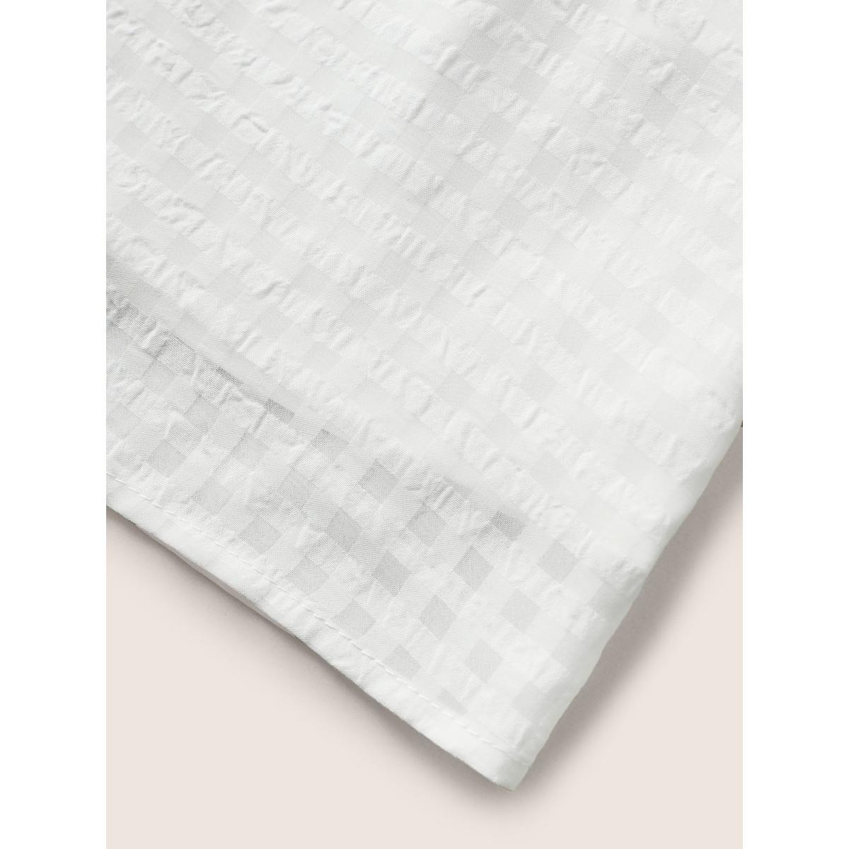 Plus Size Ivory Solid Textured Chiffon Mesh Tie Neck Blouse Women At the Office Short sleeve Ribbon-tied collar Office Blouses BloomChic 22-24/3X Product Image