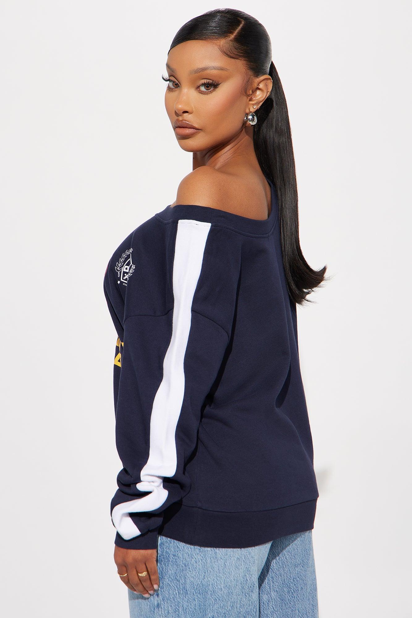 LA Club Off Shoulder Sweatshirt - Navy Product Image