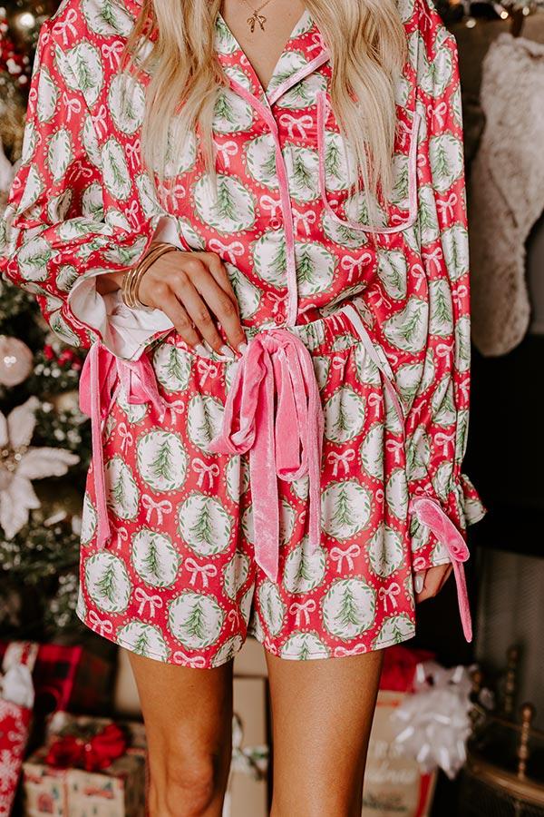 Christmas Dreaming Satin Pajama Shorts in Red Product Image
