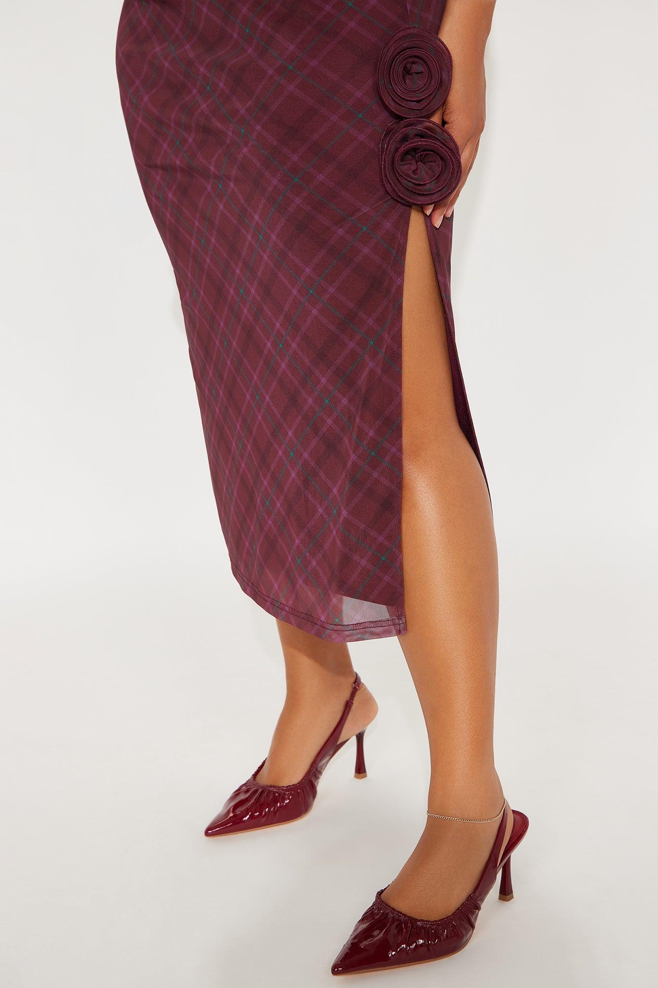 Rosie Ruched Plaid Mini Dress - Burgundy Female Product Image