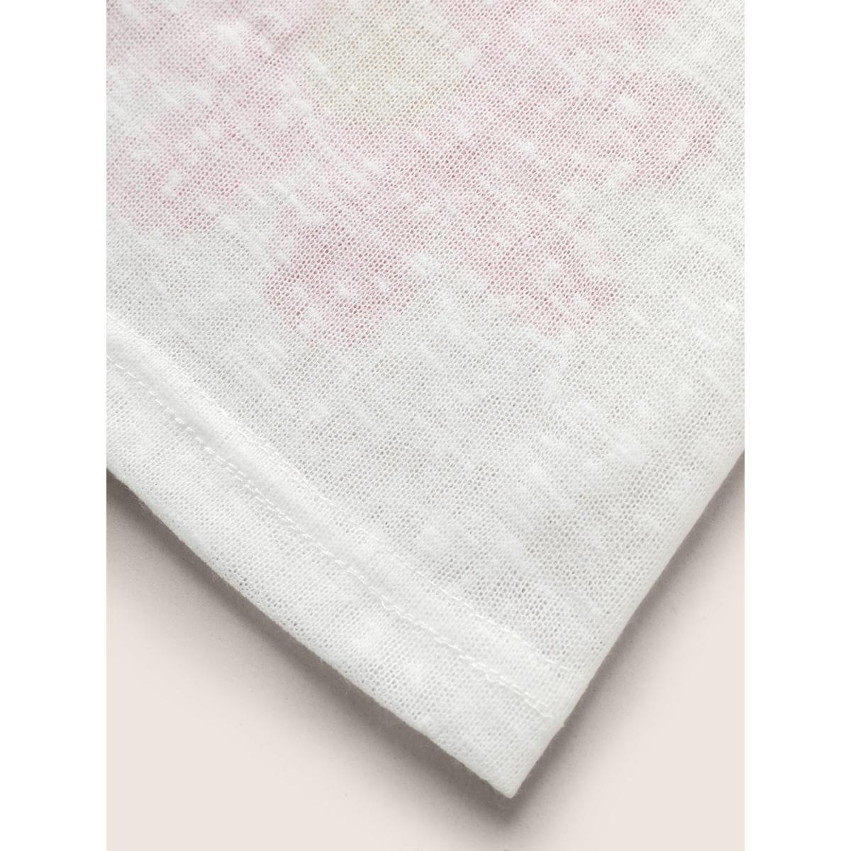 Plus Size Colored Floral V Neck See Through T-Shirt WhiteSmoke Women Playful See through Art&design V-neck Casual T-shirts BloomChic 10/M Product Image