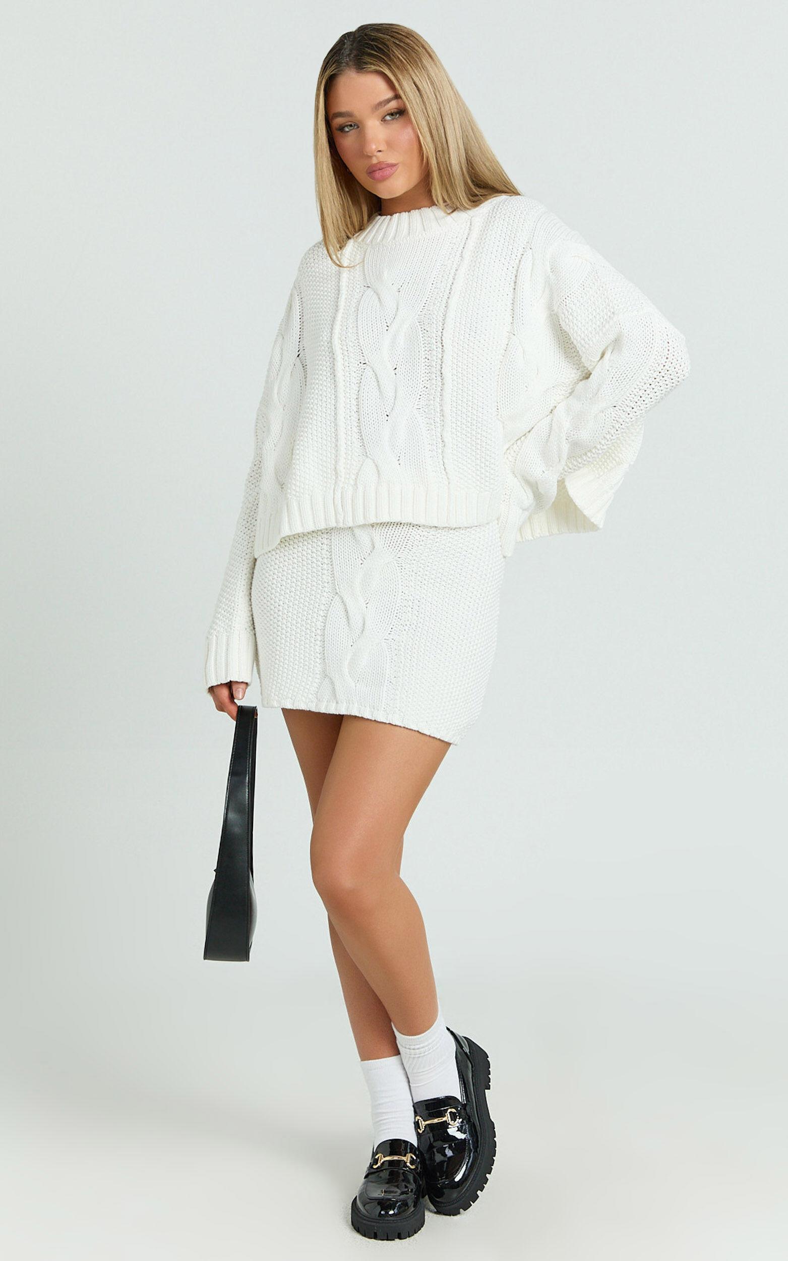 Marge Jumper- Oversized Cable Knit Crew Neck Jumper in White Product Image