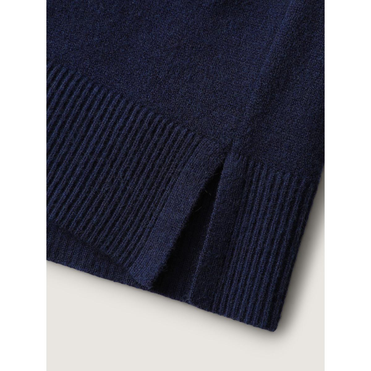 Plus Size Color Block Cowl Neck Knit Pullover Indigo Women Leisure Loose Long Sleeve Turtleneck Casual Pullovers BloomChic 12/L Product Image