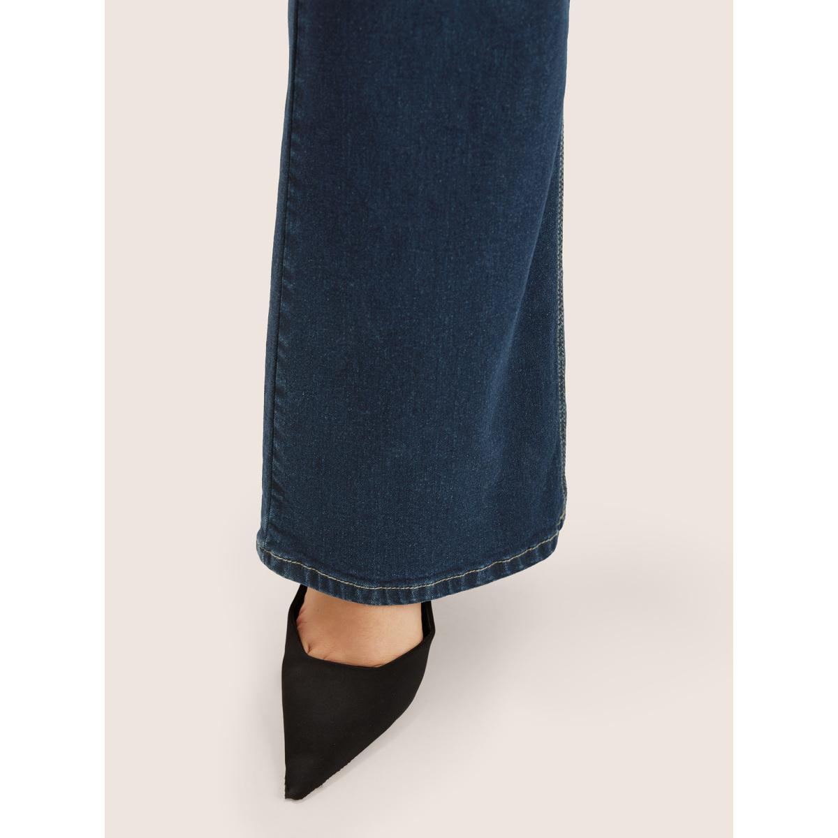 Plus Size Plain Bootcut Pocket Zipper Fly Jeans Women Indigo Casual Plain Non High stretch Slanted pocket Jeans BloomChic 10/M Product Image