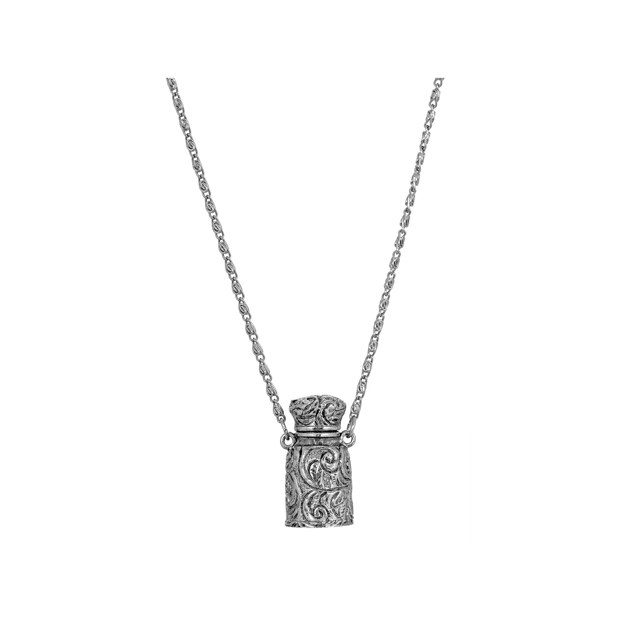 1928 Antiqued Silver-Tone Bottle Pendant Necklace, Womens, Silver Tone Product Image