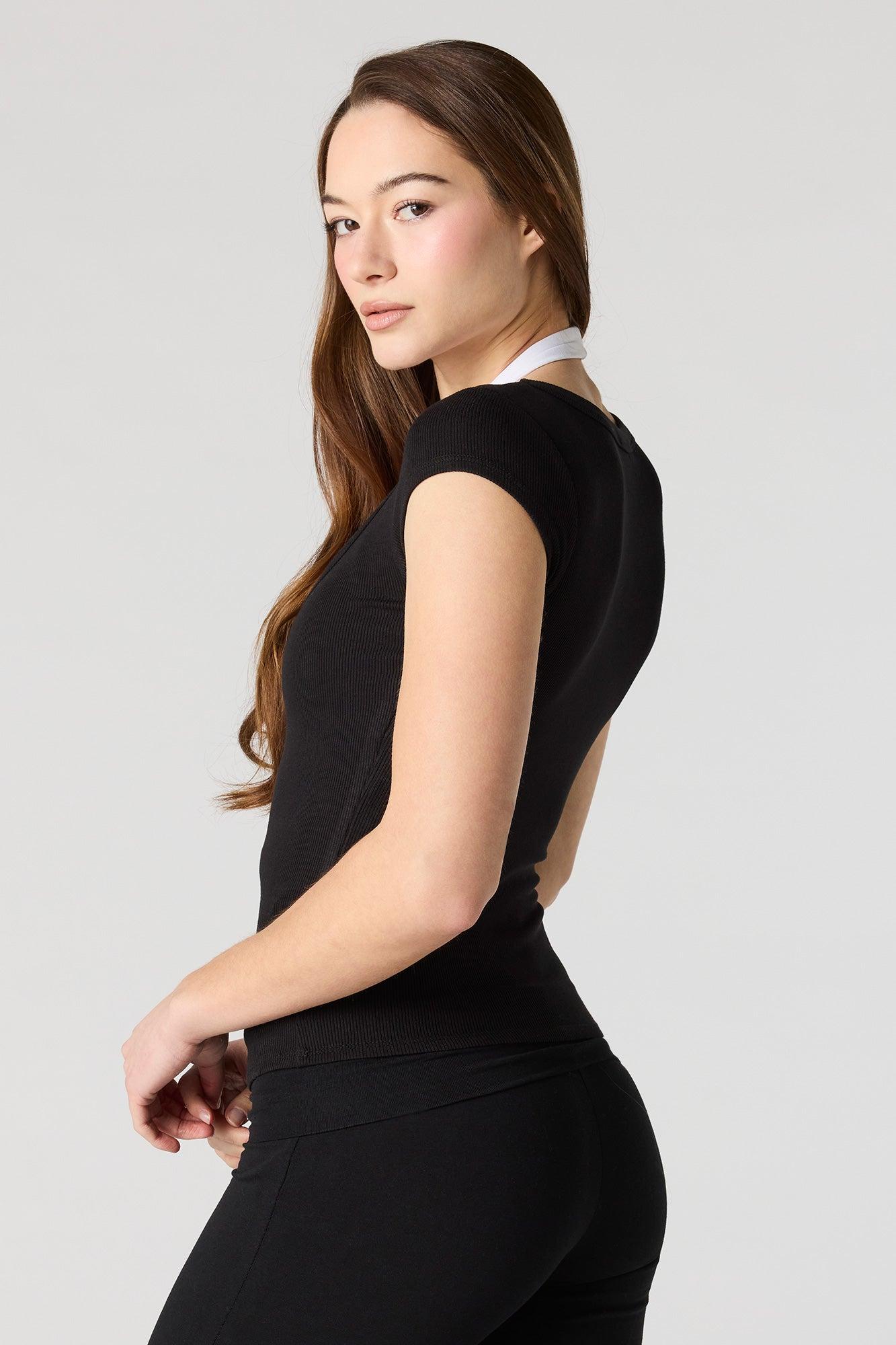 Ribbed Scoop Neck T-Shirt Female Product Image