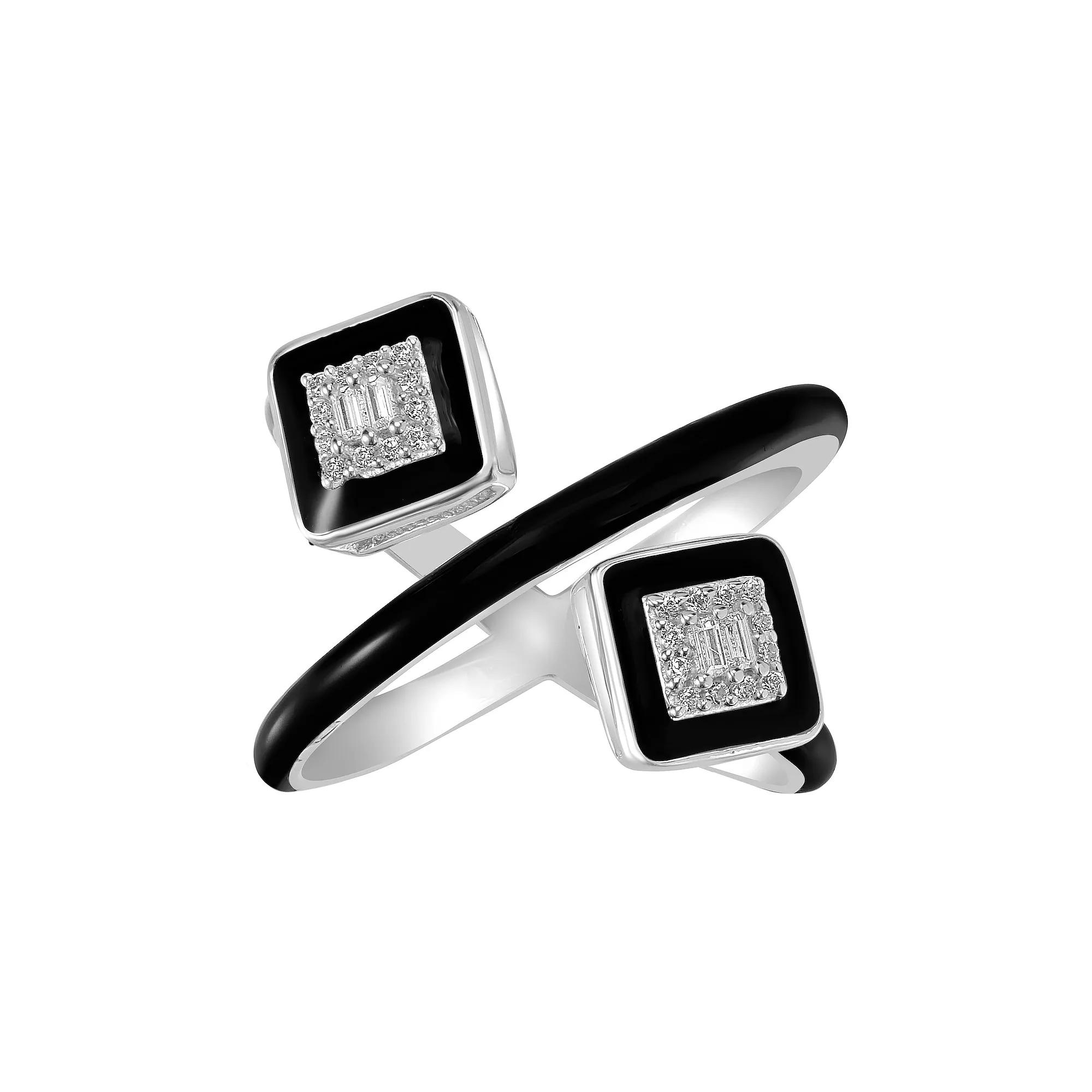 Judy Crowell Sterling Silver Black enamel CZ Cuff Ring, Womens Product Image