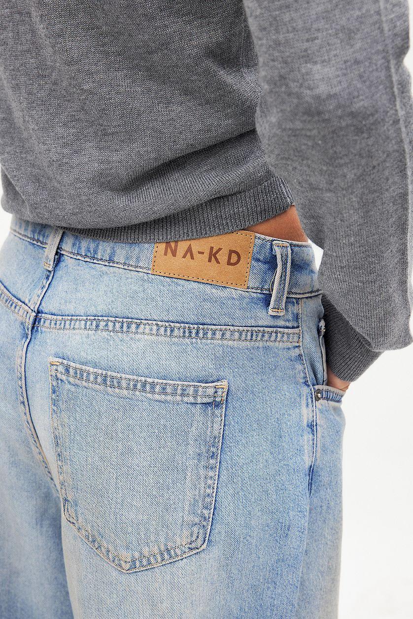 Mid Waist Washed Out Detail Jeans Blue Product Image