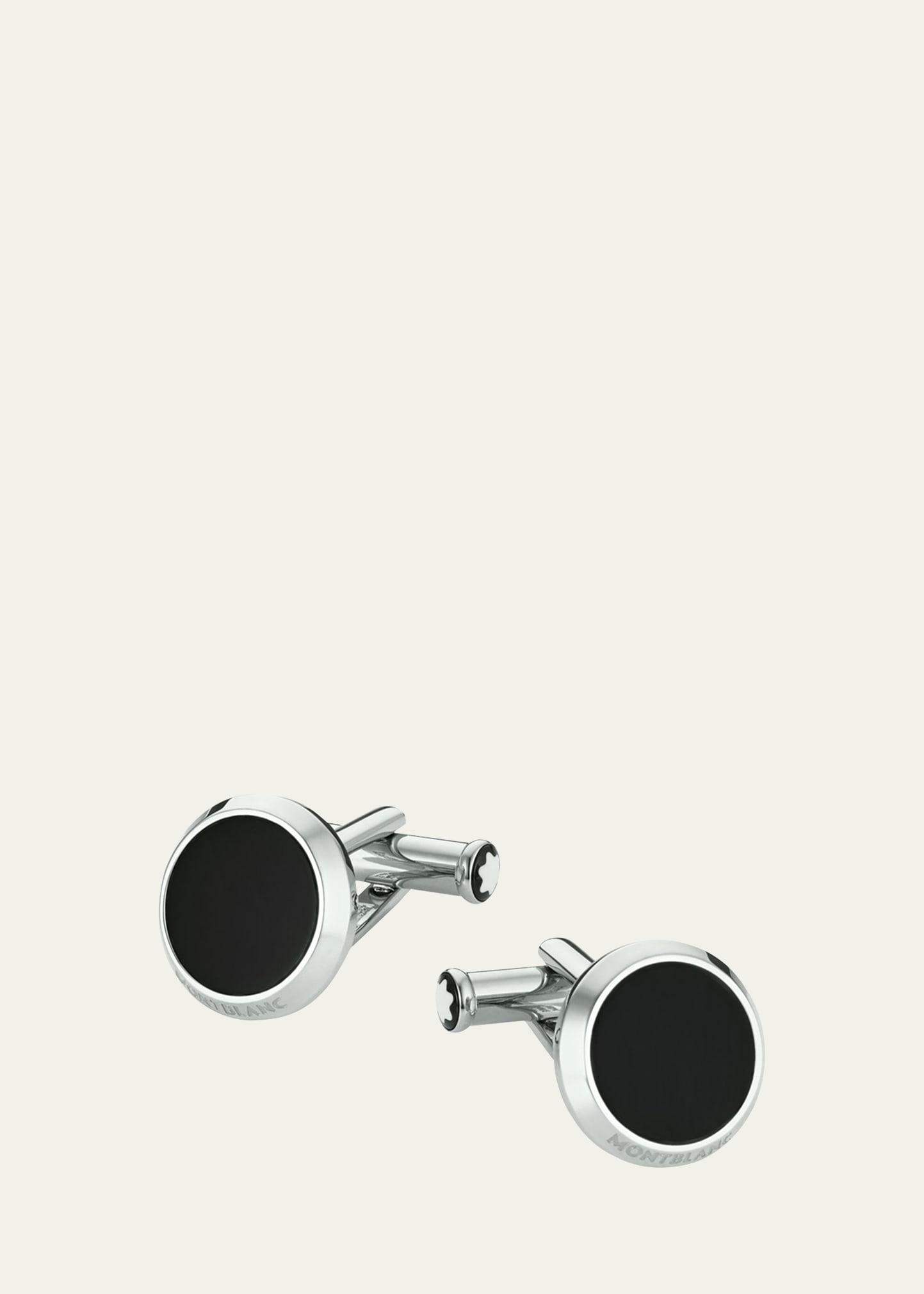 Mens Meisterstck Stainless Steel & Black Onyx Cufflinks Product Image