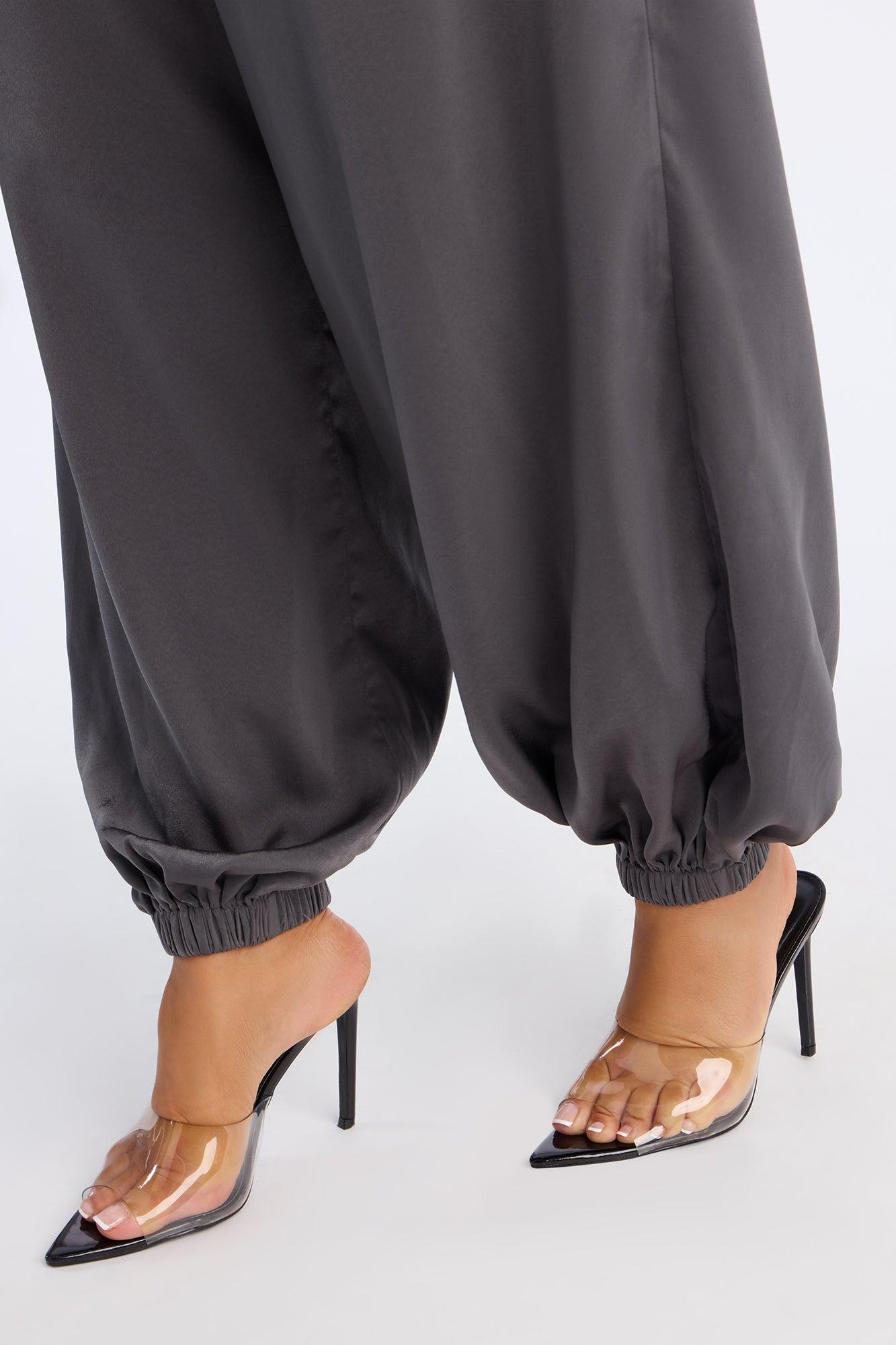 Shayla Satin Jogger Jumpsuit - Charcoal Female Product Image