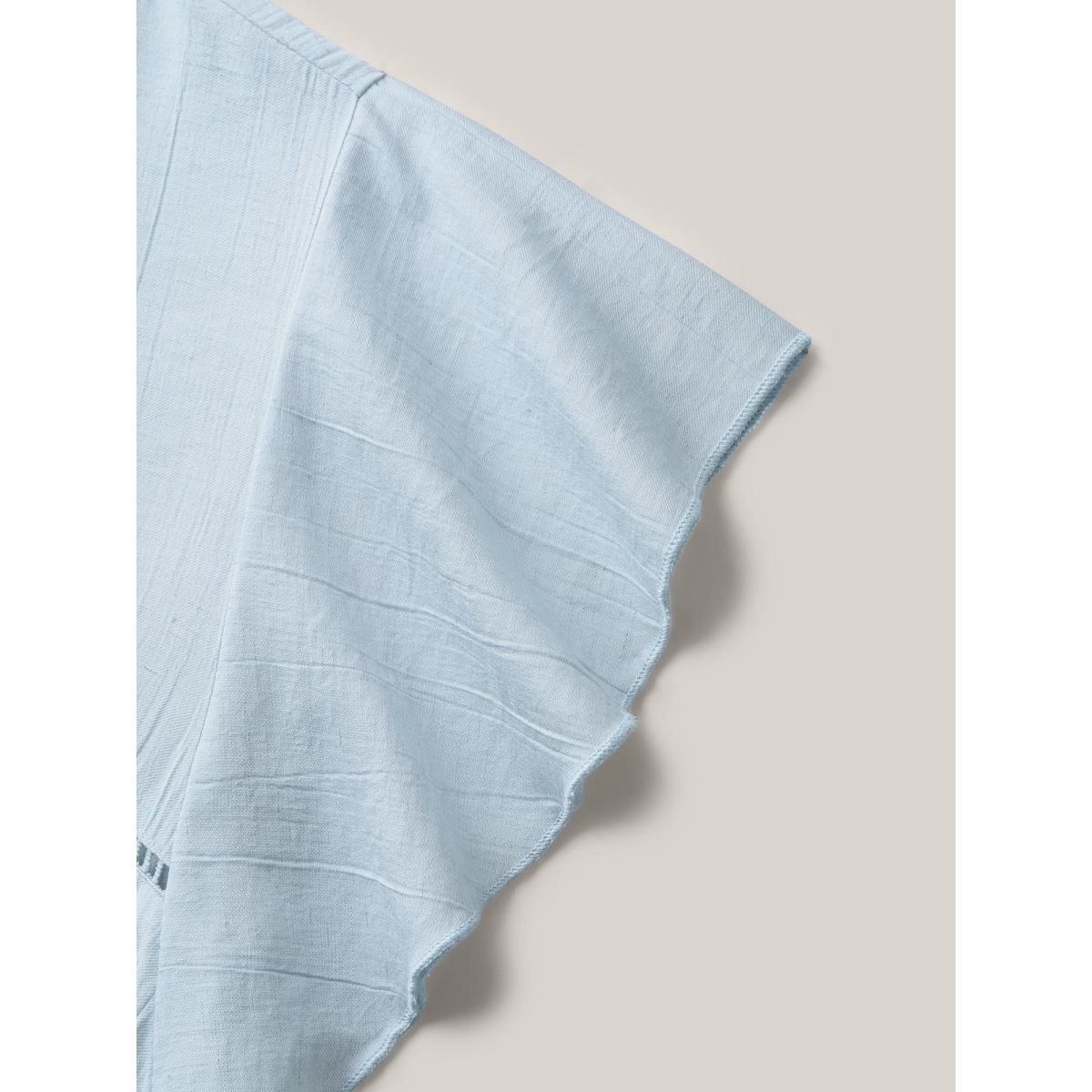 Plus Size LightBlue Supersoft Cotton Linen Blend Ruffled Blouse Women Boho Cap Sleeve Round Neck Vacation Blouses BloomChic 22-24/3X Product Image