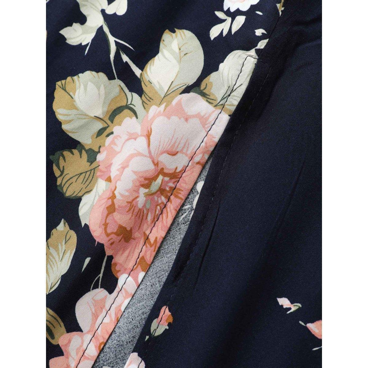 Plus Size Bloom Dress - Flutter Sleeve Ditsy Floral Pocket Split Maxi Dress LightGreen Women Romantic Slit V-neck Half Sleeve Curvy Long Dress BloomChic 10/M Product Image